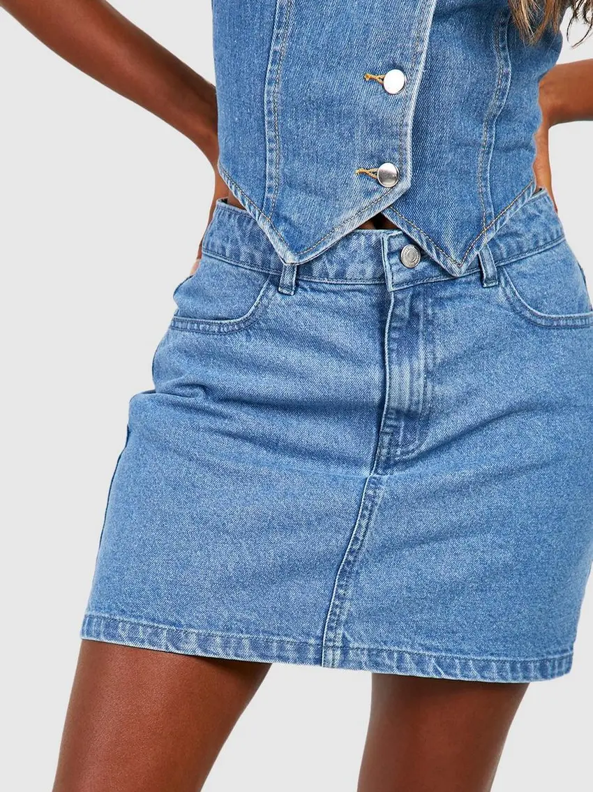 SPÓDNICA JEANSOWA MINI BAWEŁNIANA PROSTA