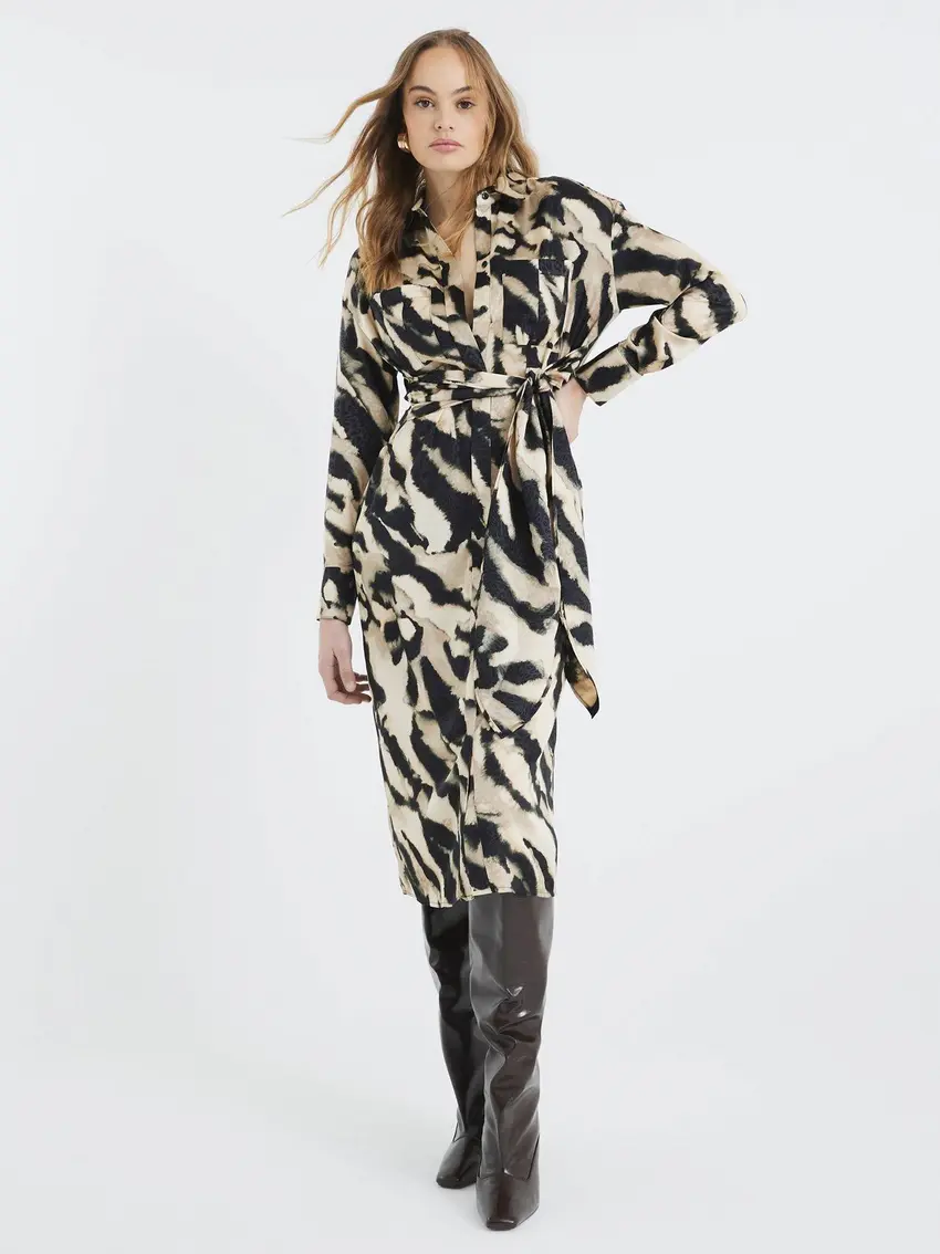 RIVER ISLAND SUKIENKA MIDI KOSZULOWA Z WIĄZANIEM