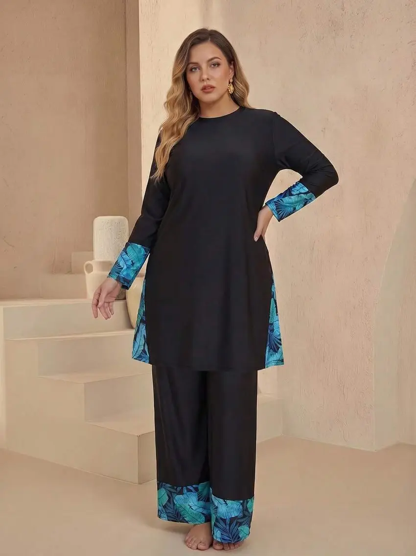 BURKINI DAMSKIE Z KONTRASTOWYM WYKOŃCZENIEM